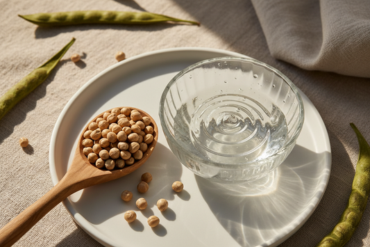 Guar beans and natural guar gum gel for silicone-free skincare texture.