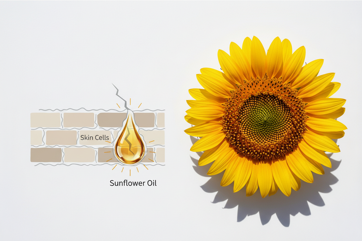Sunflower oil repairing the skin barrier brick and mortar structure.