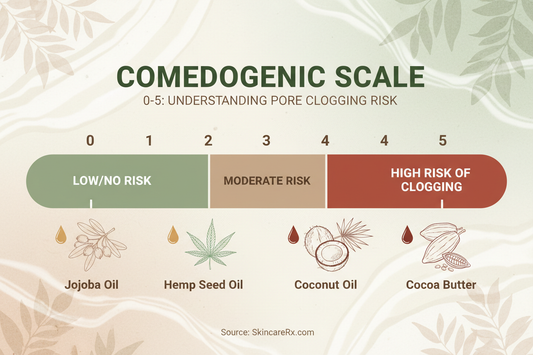 The Comedogenic Scale showing which oils clog pores and which are safe.