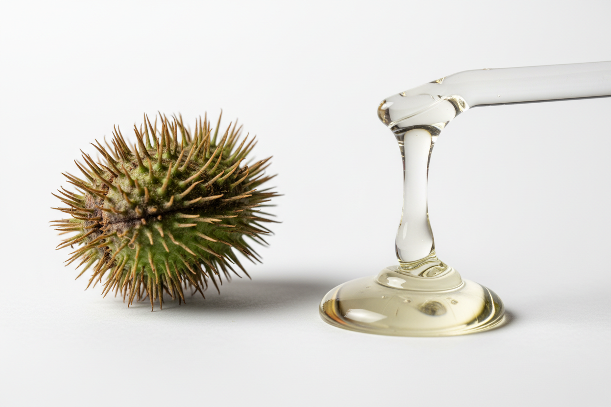 Castor seed and oil rich in ricinoleic acid for acne prevention.