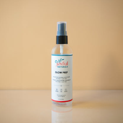 Joyful Naturals Glow Prep balancing face toner with rose water and hibiscus for pH balance.