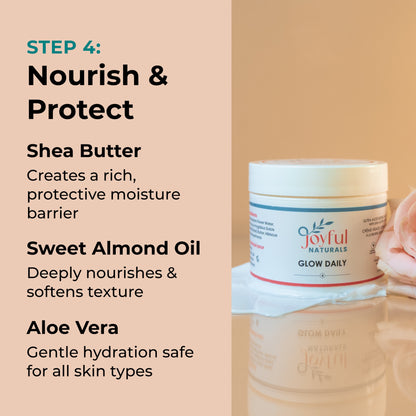 Rich daily face cream jar styled with rose petals showing deep nourishment texture.